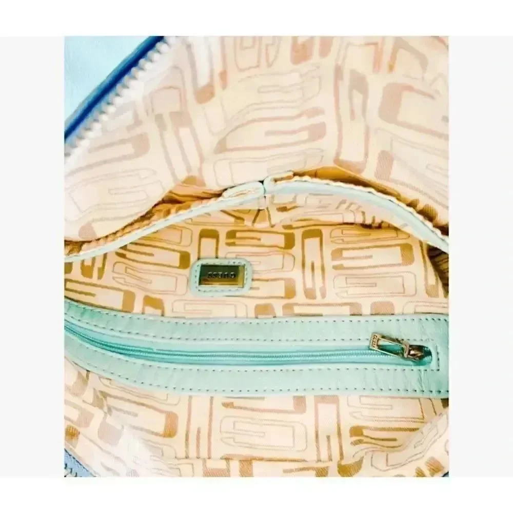 Guess Patchwork Pastel Green and Light Blue Colorblock y2k Hobo Shoulder Purse